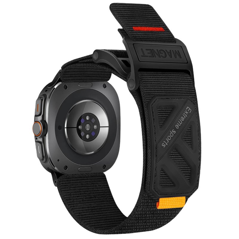 QX سوار ساعة ذكية سوار نايلون حلقي متوافق مع Samsung Galaxy Watch 8 بملاءمة قابلة للتعديل وحزام بديل للاستخدام اليومي باللون أسود قابل للتعديل باللون الأسود - Image 1