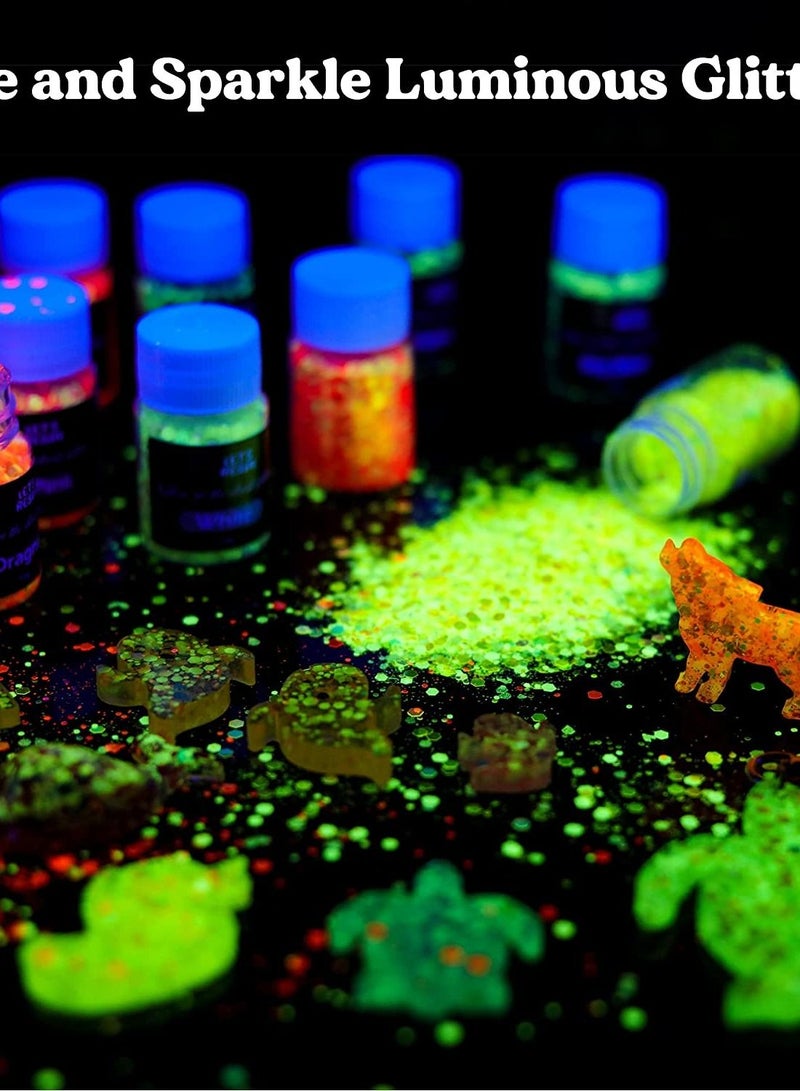 KASTWAVE Glow in The Dark Craft Glitter 18 Colors Holographic Glow Glitter for Tumblers Resin Slime Epoxy Chunky Sequins and Fine Glitter Powder Mix Cosmetic Glitter for Eyeshadow Face Body Hair Nail Arts - Image 4