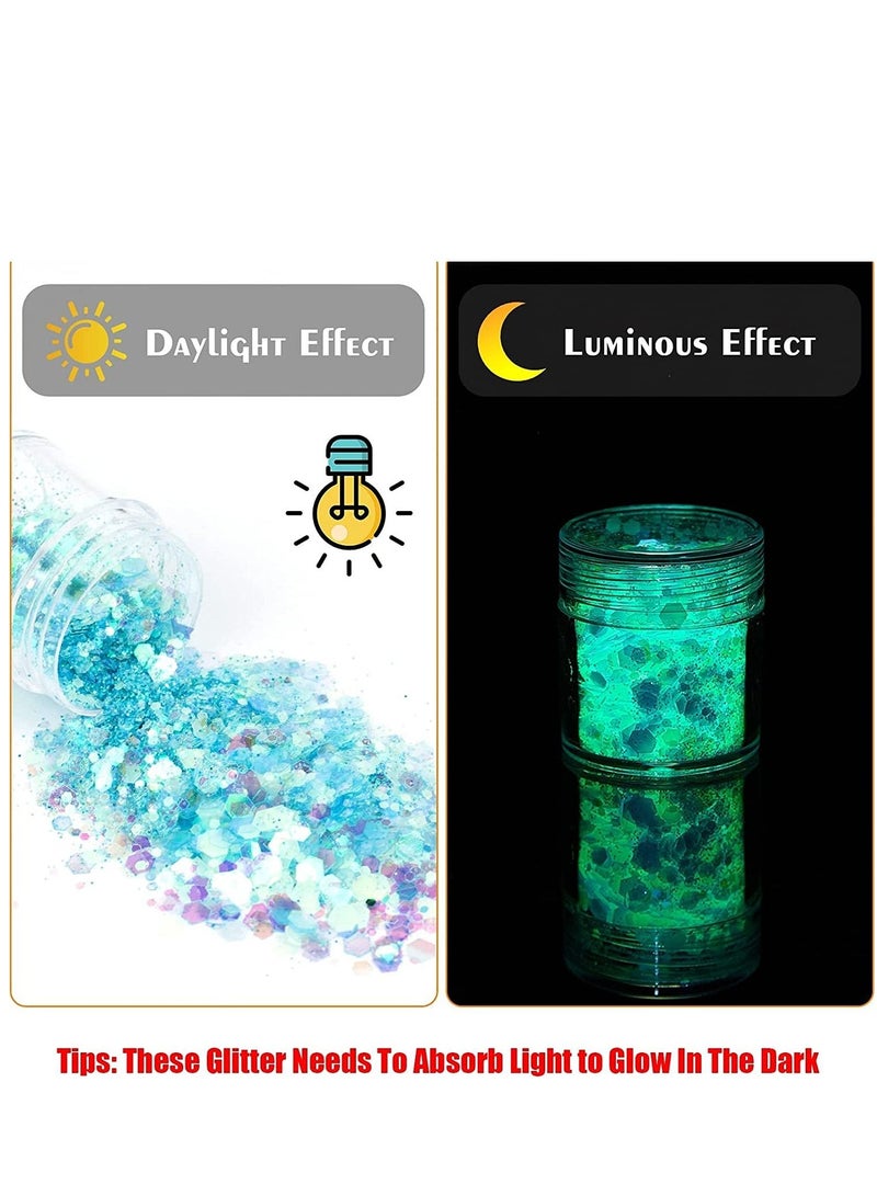 KASTWAVE Glow in The Dark Craft Glitter 18 Colors Holographic Glow Glitter for Tumblers Resin Slime Epoxy Chunky Sequins and Fine Glitter Powder Mix Cosmetic Glitter for Eyeshadow Face Body Hair Nail Arts - Image 5