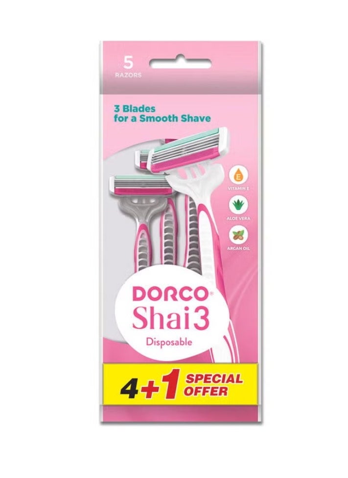 DORCO Set of 4+1 - Shai3 Disposable Razor Pink 
