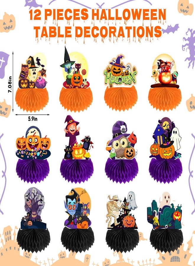 Aigybobo 12 Pack Halloween Honeycomb Centerpieces Table Decorations,Pumpkin Ghost Witch Cat Tombstone and More Halloween Elements for Halloween Party Favors Supplies,Cute Party Home Room Table Desk Decor - Image 2