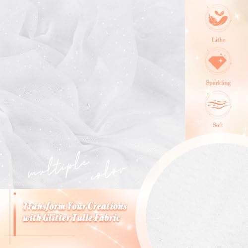 Entisn Glitter Tulle Fabric, 1 Yard x 60 Inch Wide Tulle Bolt White Tulle Netting with Silver Sequin, Soft Sparkly Tulle Fabric Bulk for Bridal Veil Wedding Decoration Tutu Skirt Gift Wrap - Image 4