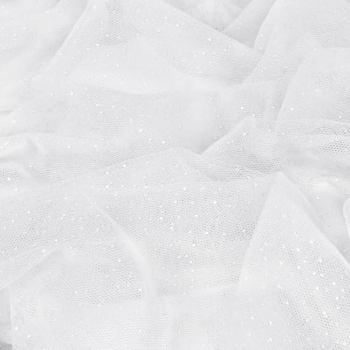 Entisn Glitter Tulle Fabric, 1 Yard x 60 Inch Wide Tulle Bolt White Tulle Netting with Silver Sequin, Soft Sparkly Tulle Fabric Bulk for Bridal Veil Wedding Decoration Tutu Skirt Gift Wrap - Image 1
