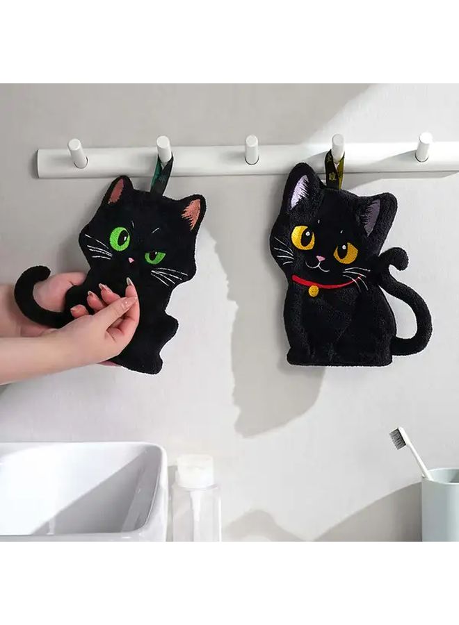 Yellow Eyed Cat Hand Towel Super Absorbent Quick Dry Microfiber Soft Coral Fleece with Hanging Loop - Image 5