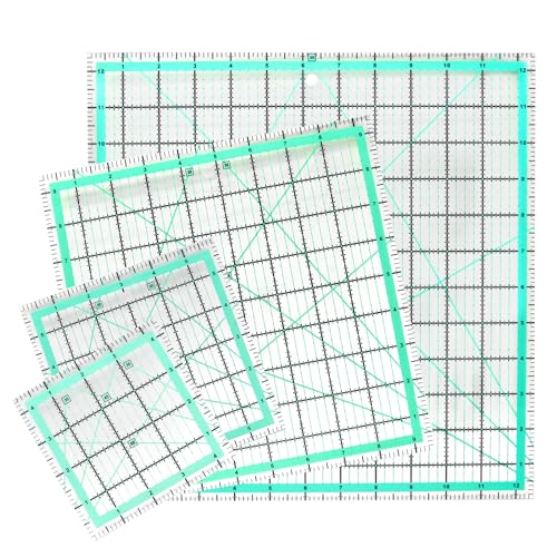 MANUFORE 4pcs Square Quilting Ruler (12.5”/ 9.5”/ 6”/ 4.5”) Sewing Acrylic Ruler Anti-Slip Metric Ruler DIY Quilting Tools with Clear Printed Lines for Precise Cutting - Image 1