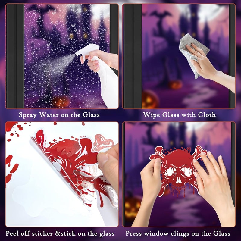 OHOME Halloween Party Decorations - Bloody Handprint Footprint Window Clings for Halloween Bathroom Decor Indoor Outdoor | Trick or Treat Stickers Decals for Office Door Wall Party Favors Supplies - Image 4