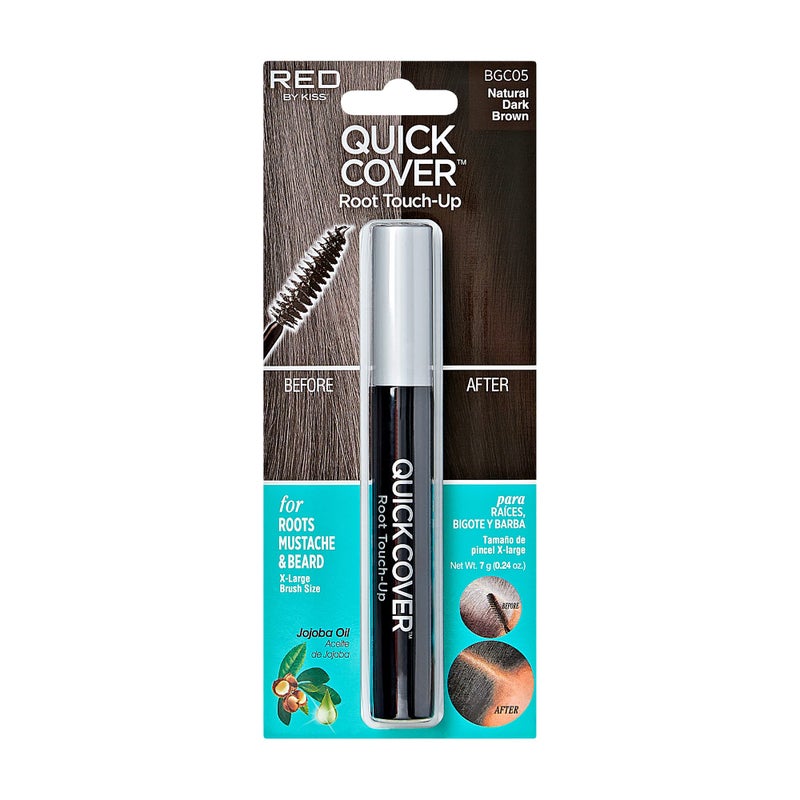 RED by KISS Quick Cover Root Touch Up Rescue (Natural Dark Brown), Mascara Natural Water-Resistant Temporary Gray Concealer Cover Up Brush for Hair Mustache & Beard, Formulated with Jojoba Oil - Image 1