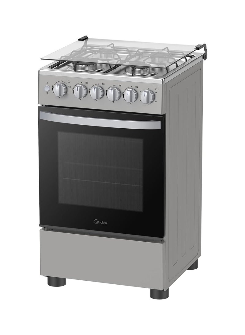Midea 50x55cm Freestanding Cooker, Full Gas Cooking Range With 4 Burners, Stainless Steel, Automatic Ignition & Full Safety, Cast Iron Pan Support, Heat Resistant Knobs MFO-MG20TESS-FFD Silver - Image 2