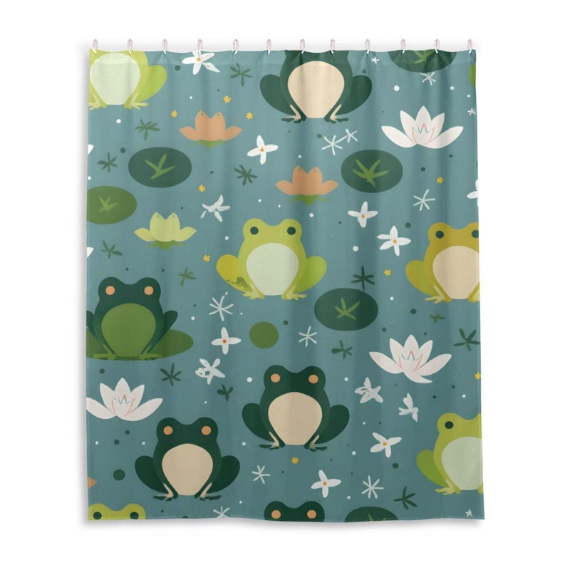 WELLDAY Cute Frogs Shower Curtain Bathroom Decor Waterproof Fabric Shower Curtains with Hooks 60x72 Inch
