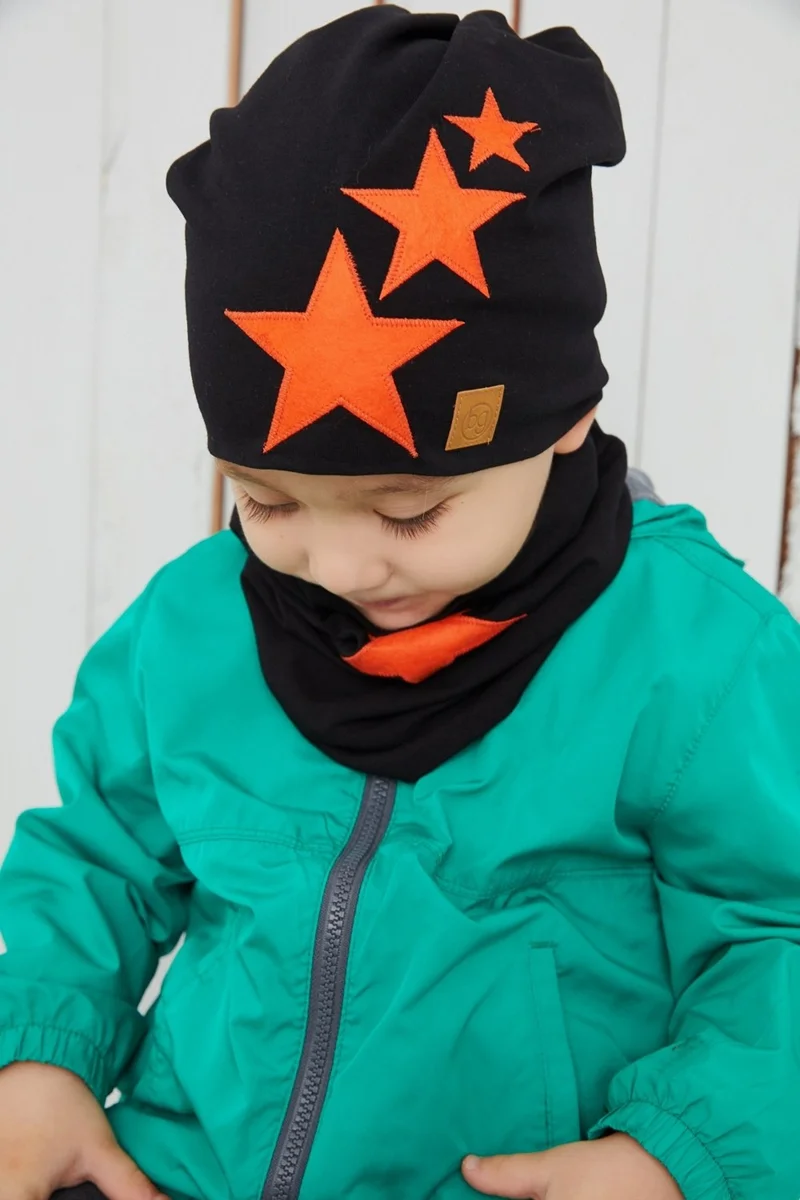بيبيجيز Orange Black Boy Baby Hat Beanie Soft Double Layer Sports Cotton Combed Cotton