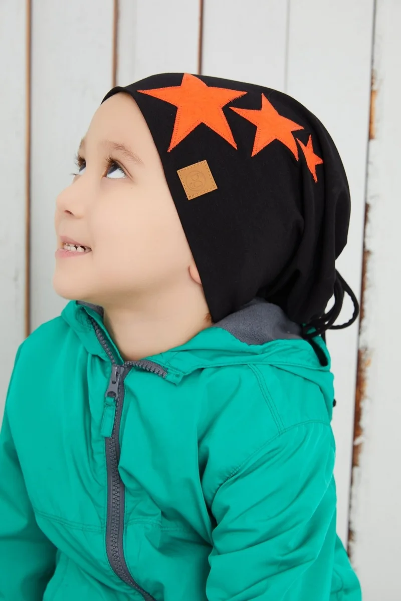 بيبيجيز Orange Black Boy Baby Hat Beanie Soft Double Layer Sports Cotton Combed Cotton