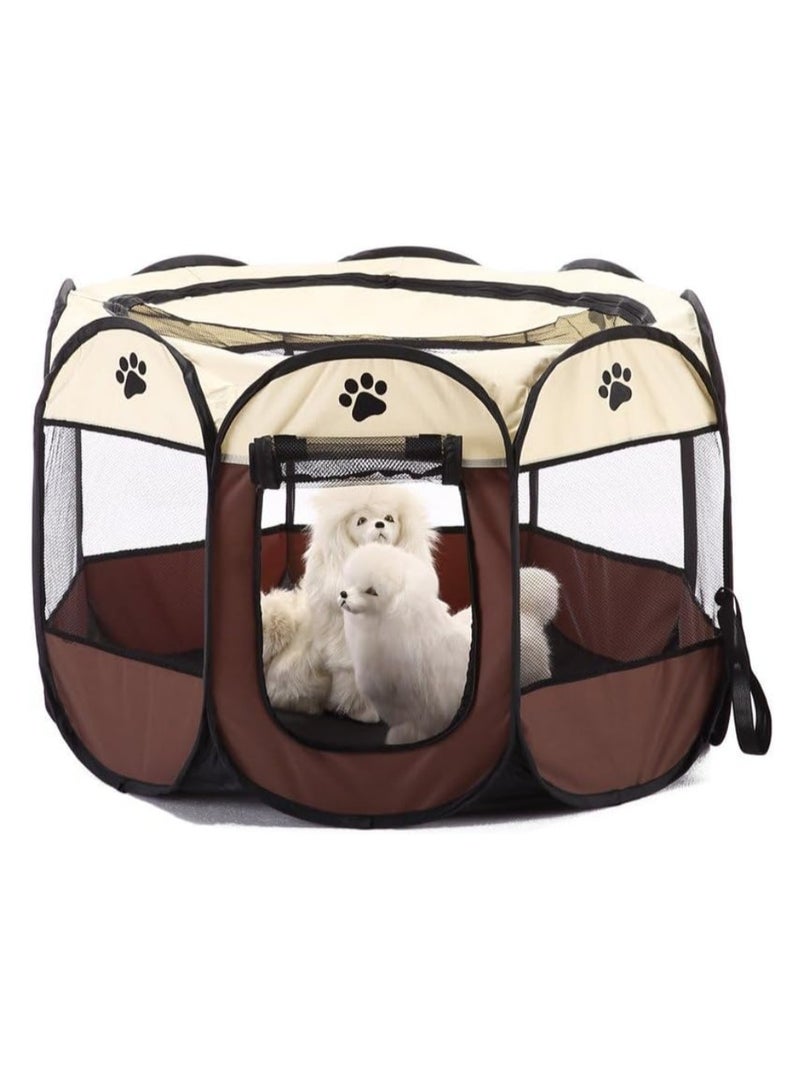 OUTAD Portable Pet Play and Training Tent, Indoor Outdoor Small Dog Playpen, Puppy Cat House for Travel Camping with Removable Zippered Top Brown , Large size - Image 1