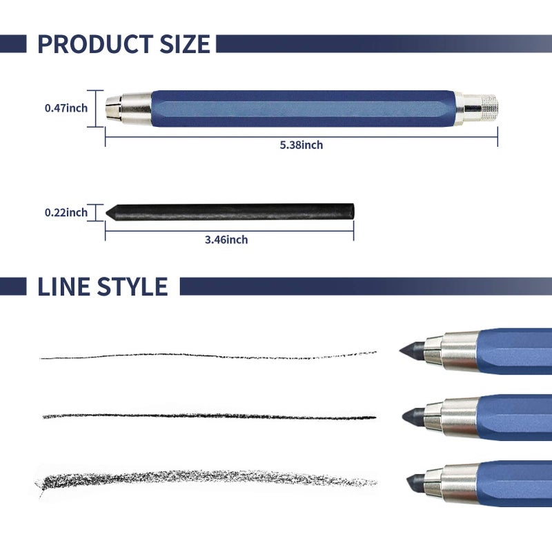 COZYEXPR 5.6mm Mechanical Pencil Lead Holder with Clip Metal Mechanical Clutch with Built-in Sharpener Automatic Graphite Pencil Lead Pencil For Construction, Draft Drawing, Crafting, Art Sketching - Image 4