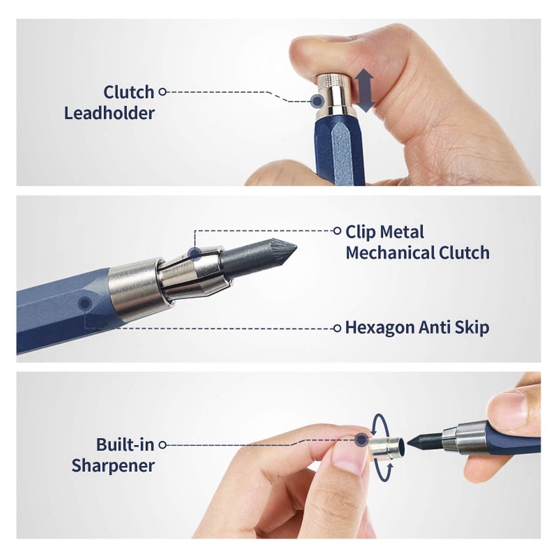 COZYEXPR 5.6mm Mechanical Pencil Lead Holder with Clip Metal Mechanical Clutch with Built-in Sharpener Automatic Graphite Pencil Lead Pencil For Construction, Draft Drawing, Crafting, Art Sketching - Image 2