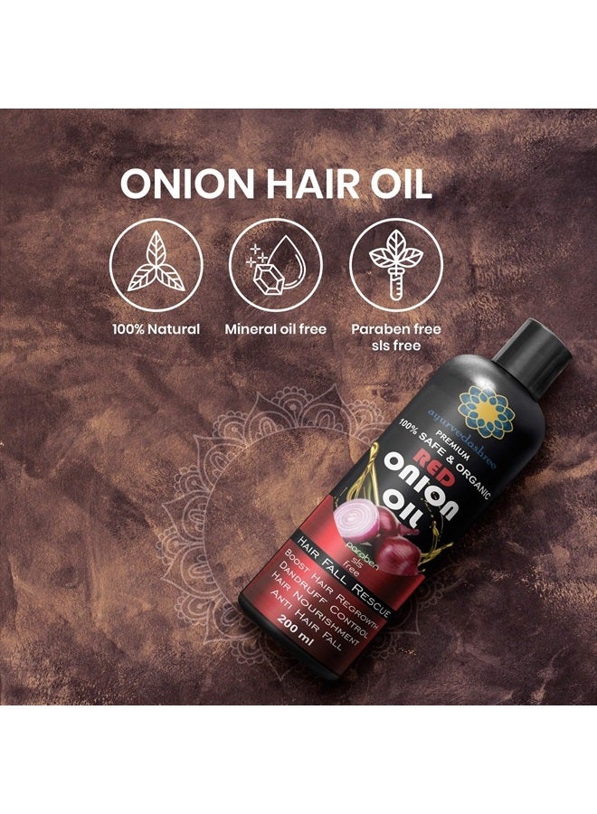 AYURVEDASHREE Red Onion Hair Oil For Hair Oil with Black Seed Onion Oil, Pure Argan Oil, Sandalwood Oil, Rose Oil - Organic- Hair Treatment Oil- 200 Ml 6.7 fl oz - Image 4