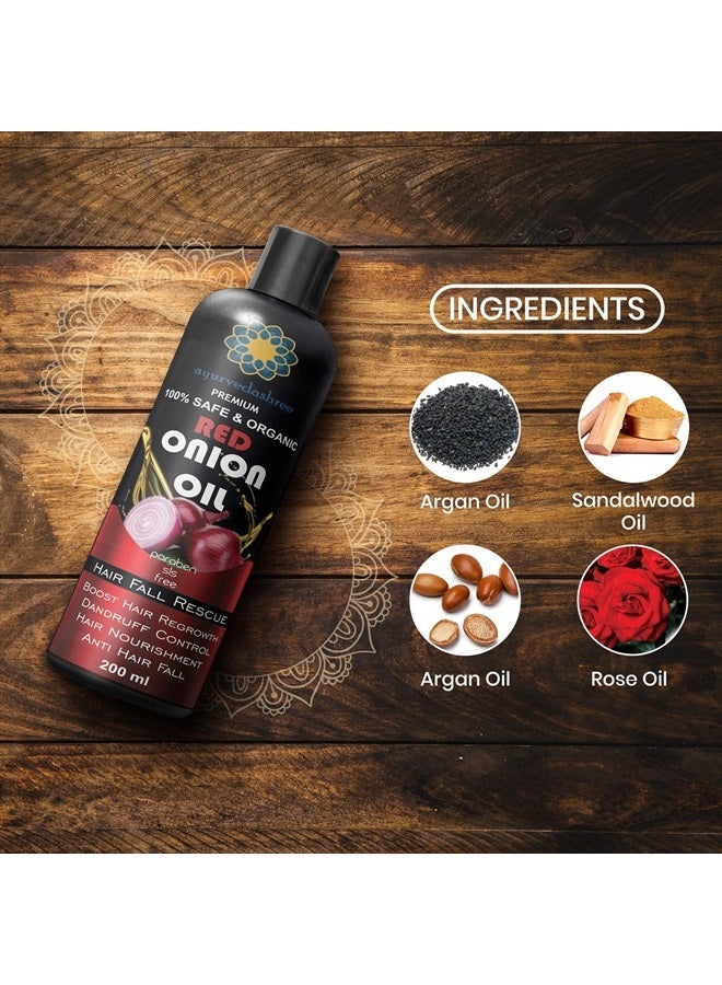 AYURVEDASHREE Red Onion Hair Oil For Hair Oil with Black Seed Onion Oil, Pure Argan Oil, Sandalwood Oil, Rose Oil - Organic- Hair Treatment Oil- 200 Ml 6.7 fl oz - Image 3