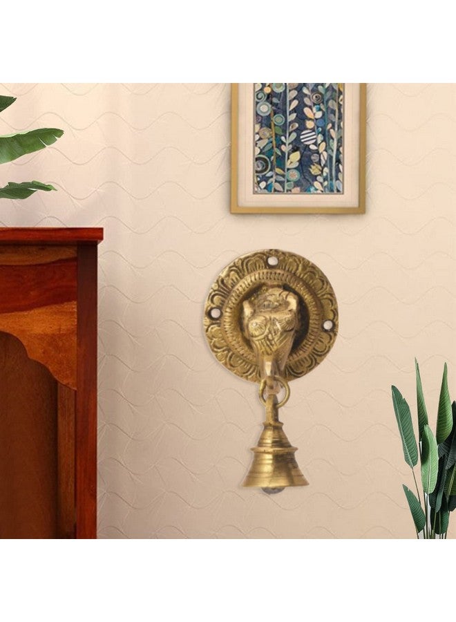 The Advitya The Advitya Elephant Trunk-Shaped Brass Door Hanging Bell | Antique Finish Ganesh Ghanti | Elephant Face Temple Bell | Wall Decoration Decorative Mandir Gate Bell | 3.3 X 3.3 Inch - Image 2