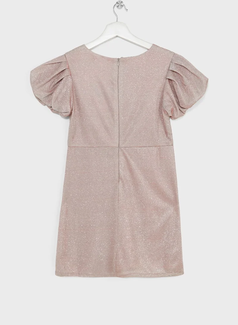 Nautinati Natilene Girls Puff Sleeves A-Line Dress With Bow