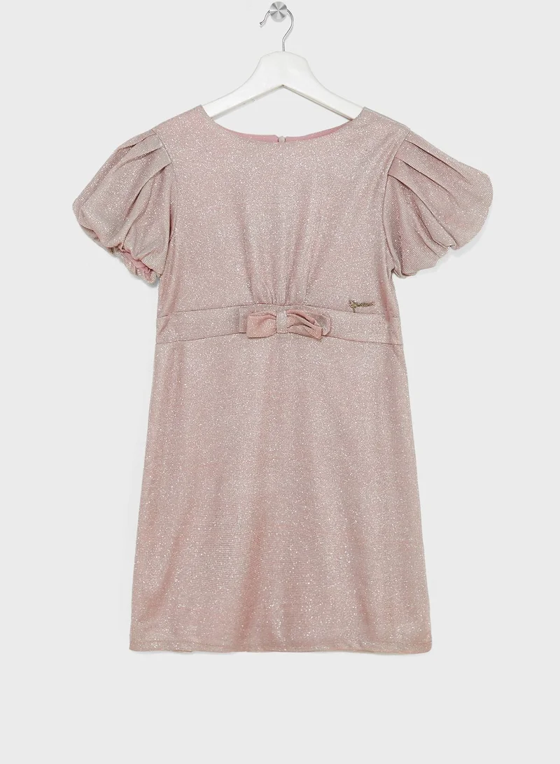 Nautinati Natilene Girls Puff Sleeves A-Line Dress With Bow
