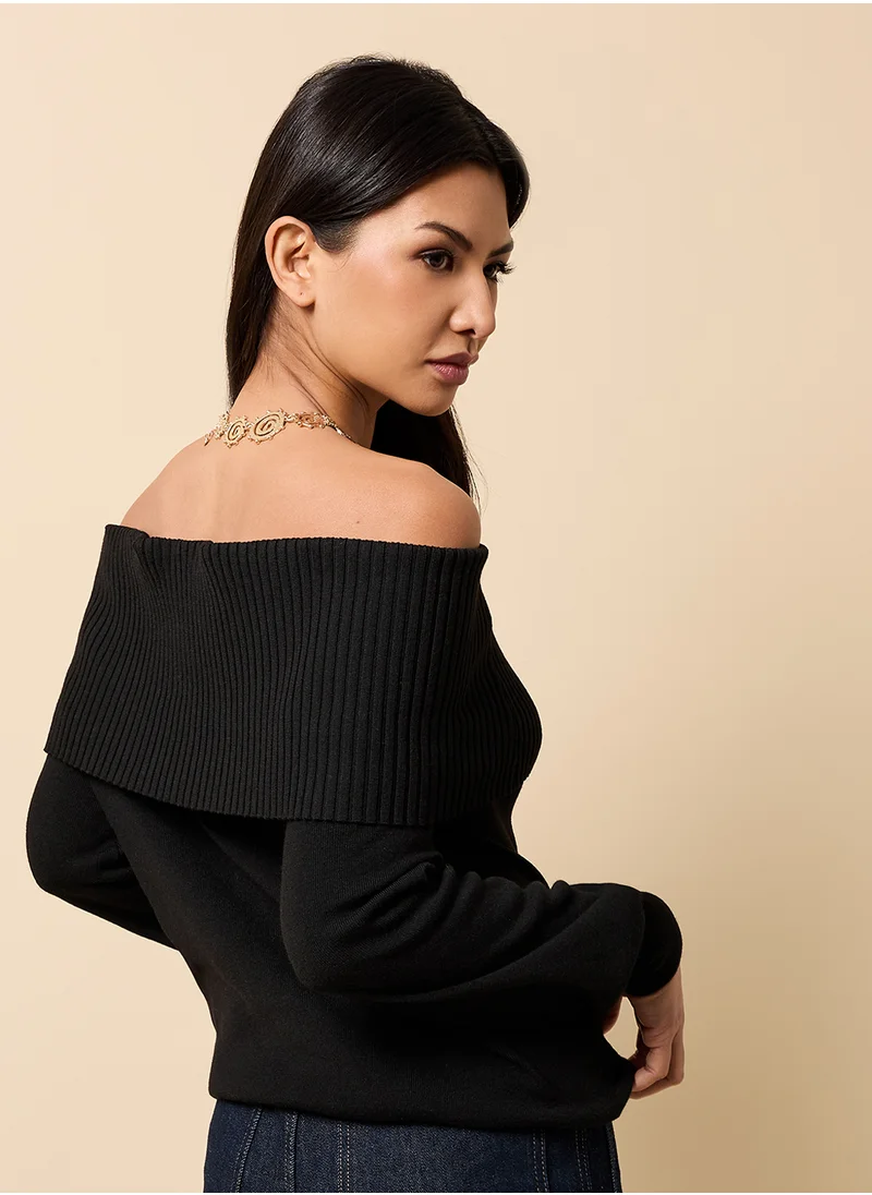 Little Mistress Ribbed Detail Off Shoulder Top