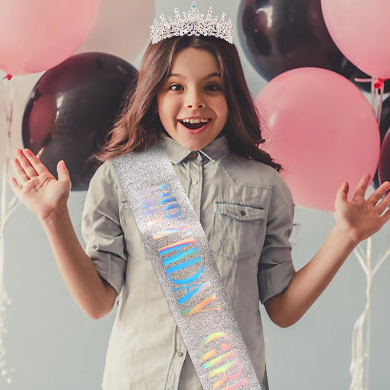COCIDE BIRTHDAY GIRL Sash for Women Happy Birthday Sashes and Crowns for Girls Crystal Tiaras for Princess Silver Party Decoration for Gift Headband Supplies Accessories Favors - Image 3