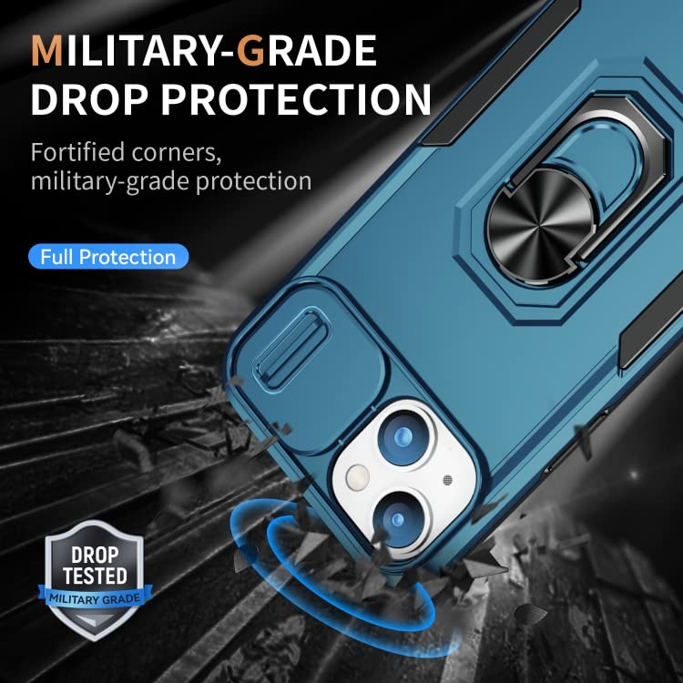 ShieldTech Polycarbonate Back Cover Case Compatible for Apple iPhone 15 Plus with Slide Camera Cover & Rotated Ring Stand | Military Grade Mobile Phone Cover Case for Apple iPhone 15 Plus (Blue) - Image 5