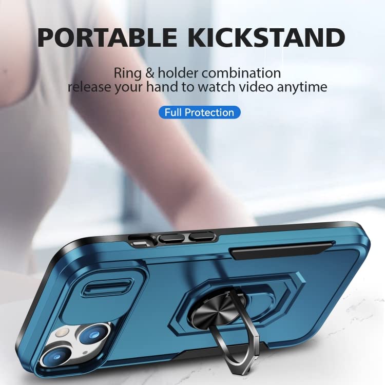 ShieldTech Polycarbonate Back Cover Case Compatible for Apple iPhone 15 Plus with Slide Camera Cover & Rotated Ring Stand | Military Grade Mobile Phone Cover Case for Apple iPhone 15 Plus (Blue) - Image 2