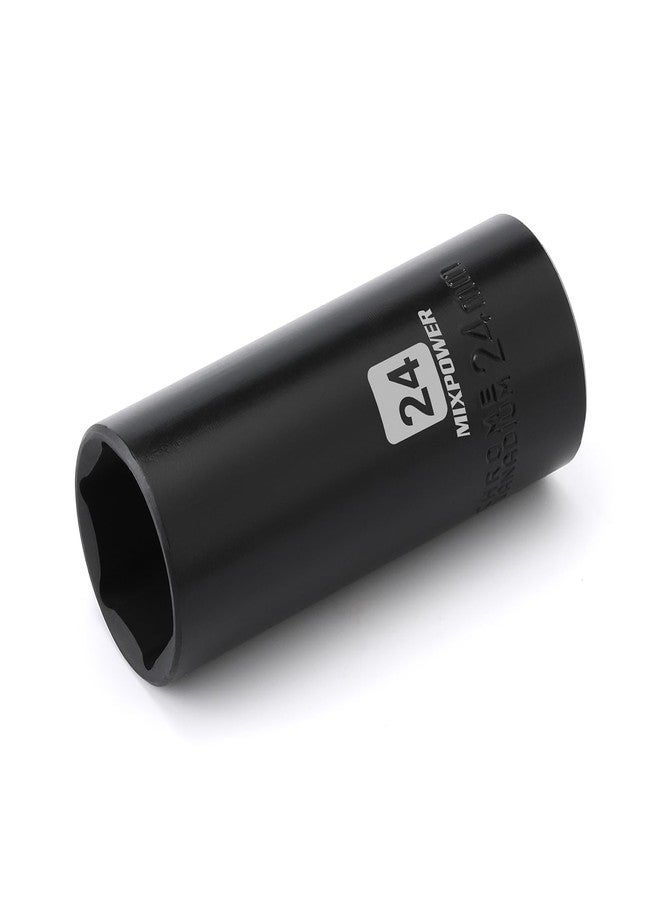MIXPOWER 1/2-Inch Drive Deep Impact Socket, 24mm, 6 Point, CR-V, Deep, Metric, 1/2"Dr. 6 Point Socket - Image 1
