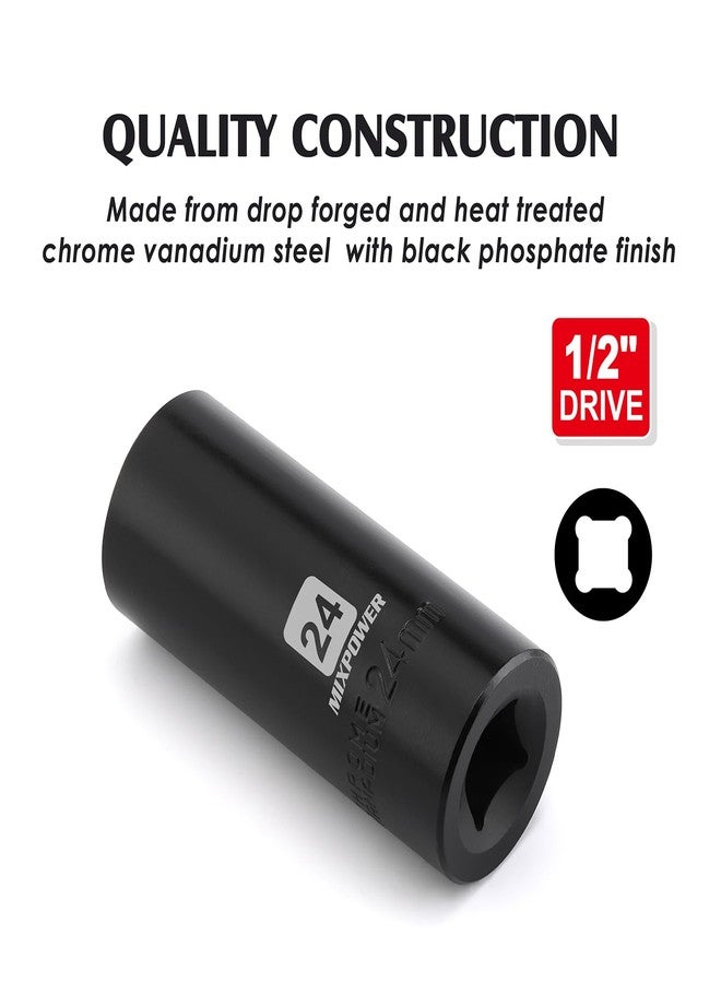 MIXPOWER 1/2-Inch Drive Deep Impact Socket, 24mm, 6 Point, CR-V, Deep, Metric, 1/2"Dr. 6 Point Socket - Image 5