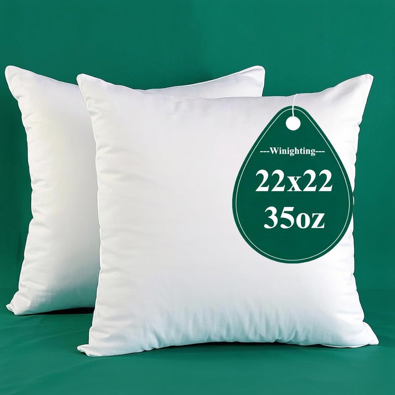 Winighting Set of 2 Cotton Fabric 22 X 22 Inches Throw Pillow Inserts, Down Alternative Pillow Inserts Bed Pillows for Decorative Pillow Covers - Image 1