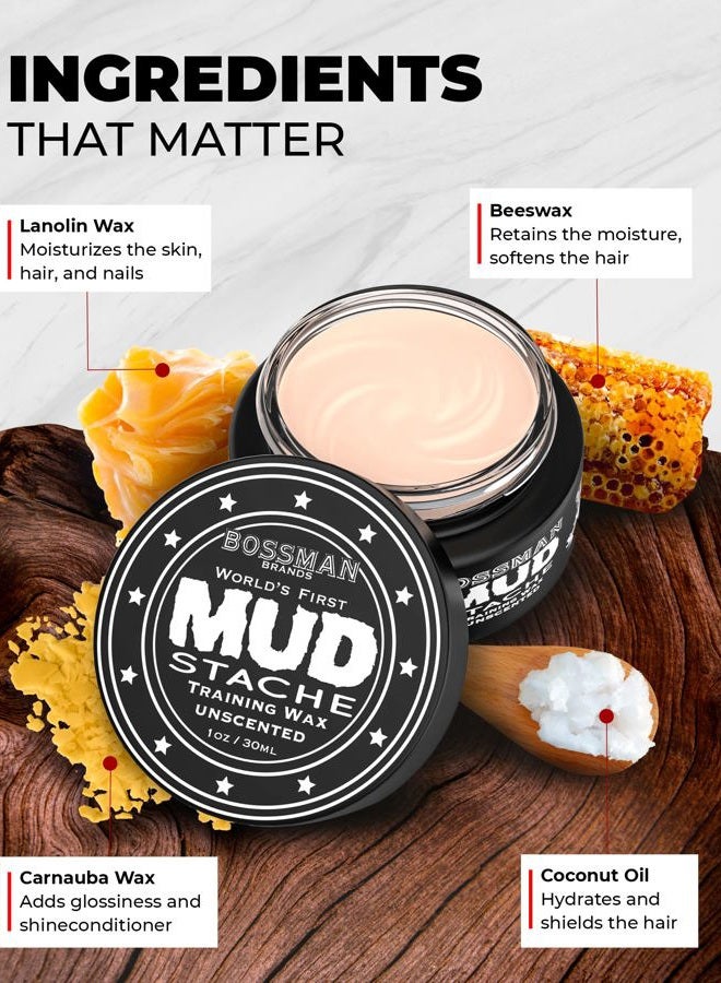 bossman شمع شارب غير معطر من MUDstache للرجال (1 أونصة) - عبوة 3 - ثبات قوي لمدة 24 ساعة، غير لزج وسهل التطبيق لترويض وتصفيف الشارب - Image 2
