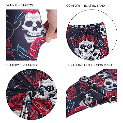 sissycos Women's Red Rose Skull Printed Leggings Buttery Soft Halloween Stretchy Pants (Red Rose Skull, Small) - Image 4