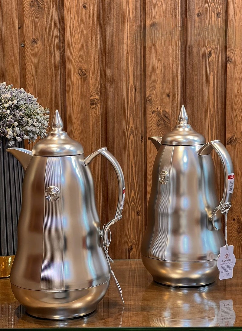 Attractive 1/1 liter coffee and tea refrigerator thermos set with an elegant Matte silver design