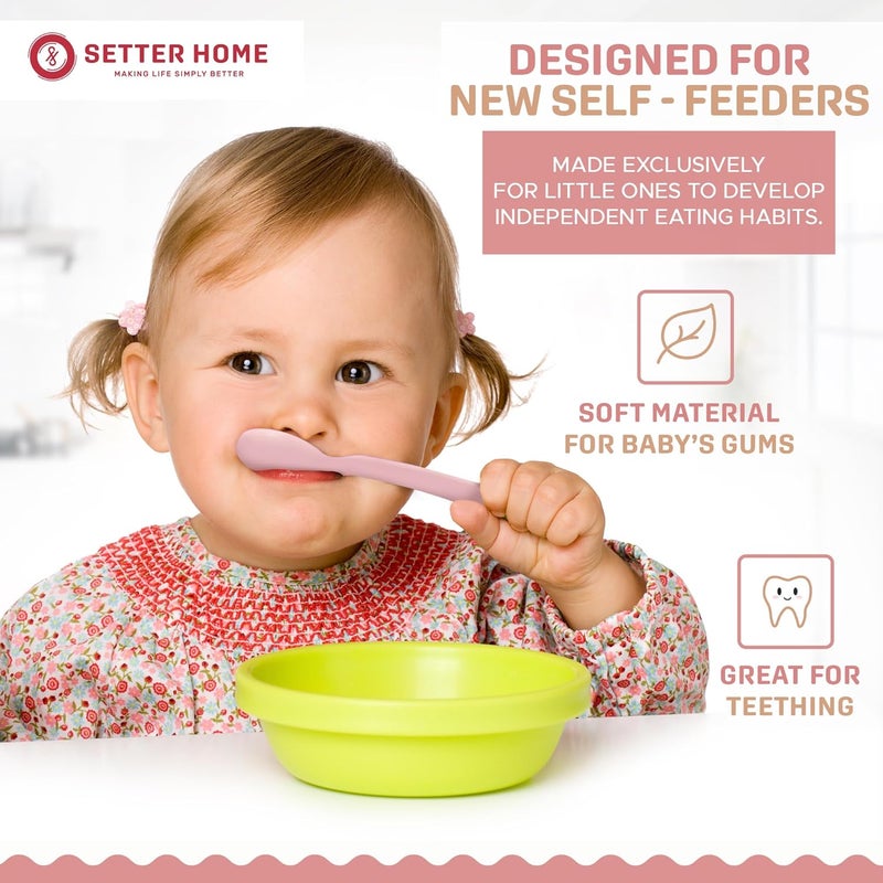 SETTER HOME Best Soft Silicone Baby Spoons DishwasherSafe Silicone Bendable Baby Feeding Spoon Infant First Stage Silicone Training Spoon Assorted Colors Multicolored Matte Soft Colors - Image 2