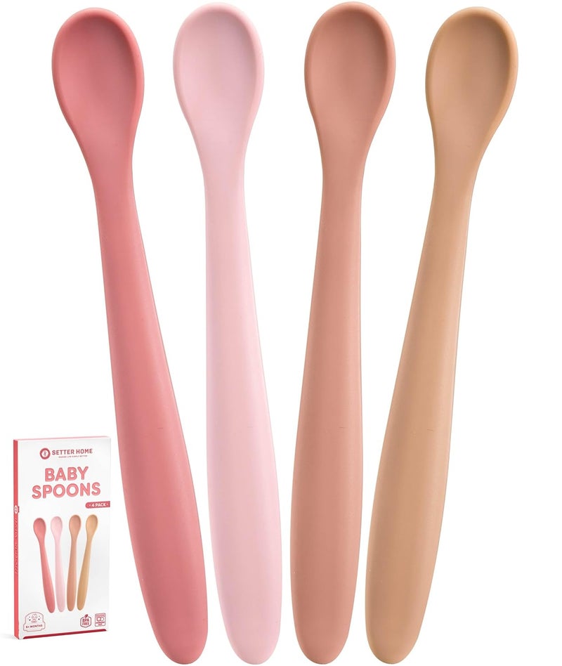 SETTER HOME Best Soft Silicone Baby Spoons DishwasherSafe Silicone Bendable Baby Feeding Spoon Infant First Stage Silicone Training Spoon Assorted Colors Multicolored Matte Soft Colors - Image 1
