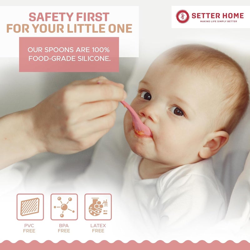 SETTER HOME Best Soft Silicone Baby Spoons DishwasherSafe Silicone Bendable Baby Feeding Spoon Infant First Stage Silicone Training Spoon Assorted Colors Multicolored Matte Soft Colors - Image 4