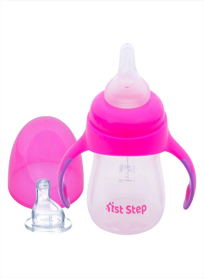 1st Step 2 in 1 BPA Free Polypropylene Feeding Bottle Cum Soft Spout Sipper with Twin Handle (Pink) - Image 1