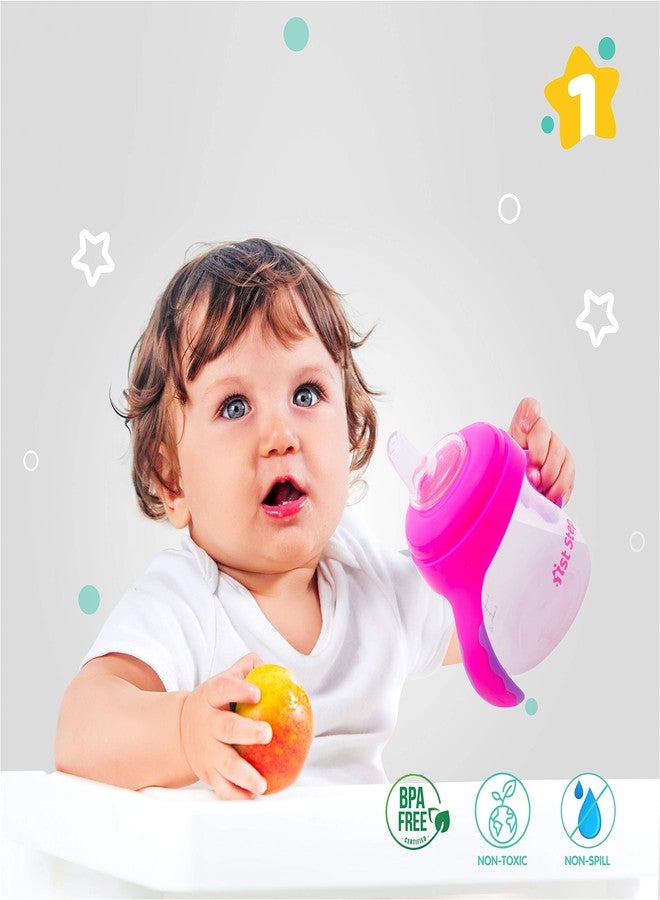 1st Step 2 in 1 BPA Free Polypropylene Feeding Bottle Cum Soft Spout Sipper with Twin Handle (Pink) - Image 4
