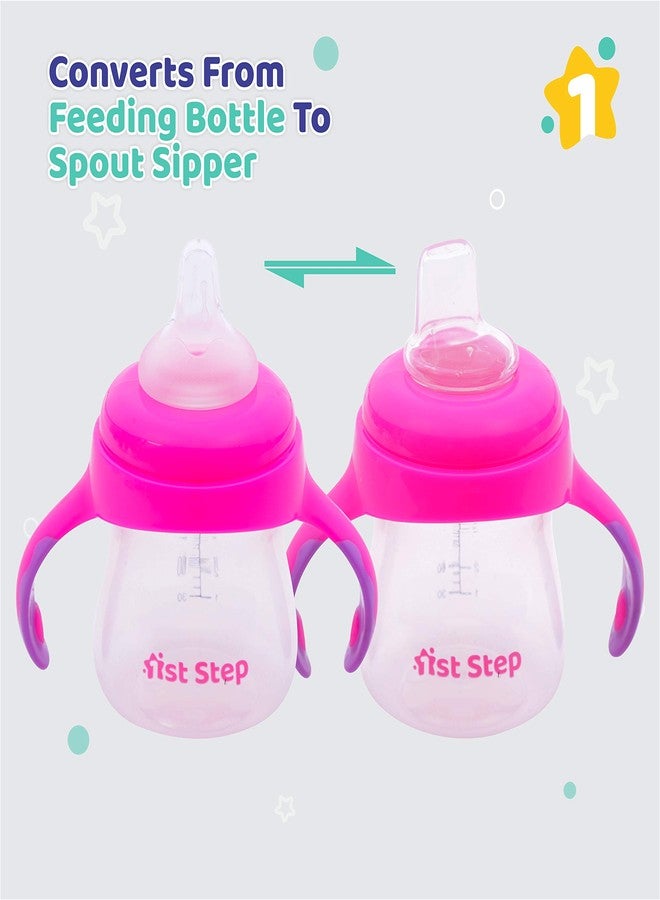 1st Step 2 in 1 BPA Free Polypropylene Feeding Bottle Cum Soft Spout Sipper with Twin Handle (Pink) - Image 2