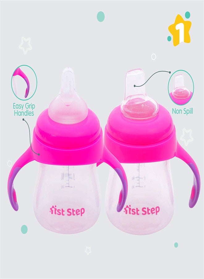 1st Step 2 in 1 BPA Free Polypropylene Feeding Bottle Cum Soft Spout Sipper with Twin Handle (Pink) - Image 5