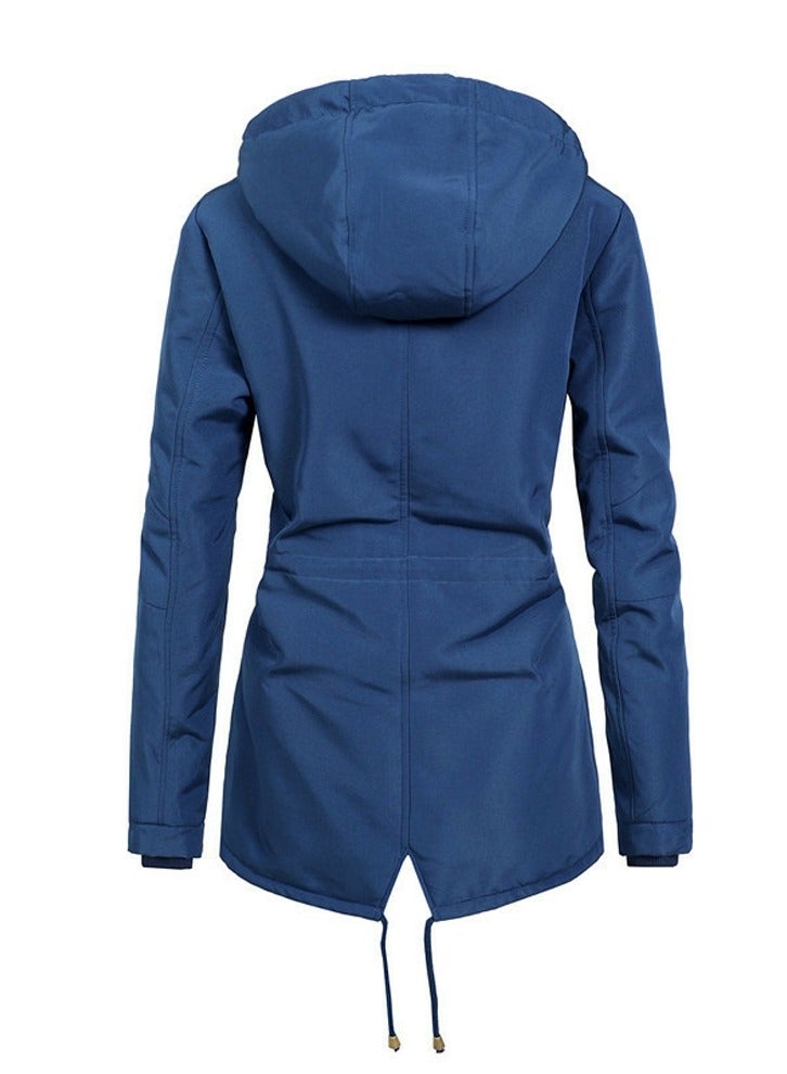 Loquat Women's Mid Length Warm Thick Coat Long Sleeve Hooded  Zippered Outer Garment Blue - Image 2