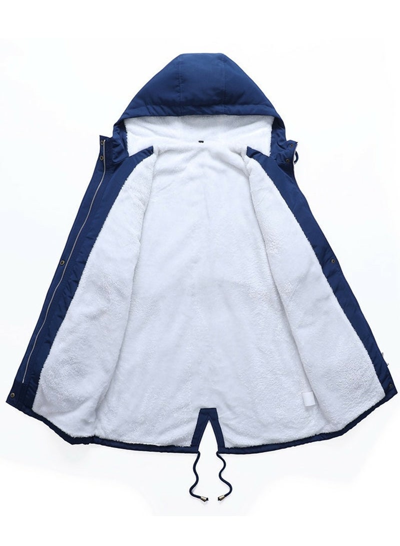 Loquat Women's Mid Length Warm Thick Coat Long Sleeve Hooded  Zippered Outer Garment Blue - Image 3
