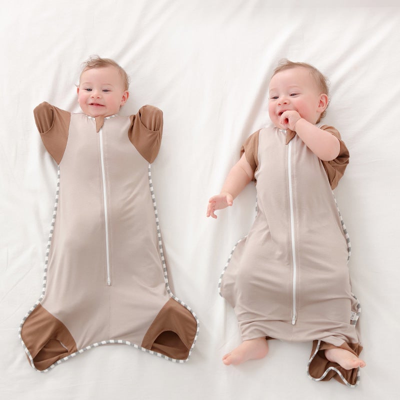 Newborn baby surrender swaddling sleeping bag dual-use anti-shock split leg spring and summer open sleeve sleeve mother and child bamboo fiber - Image 5