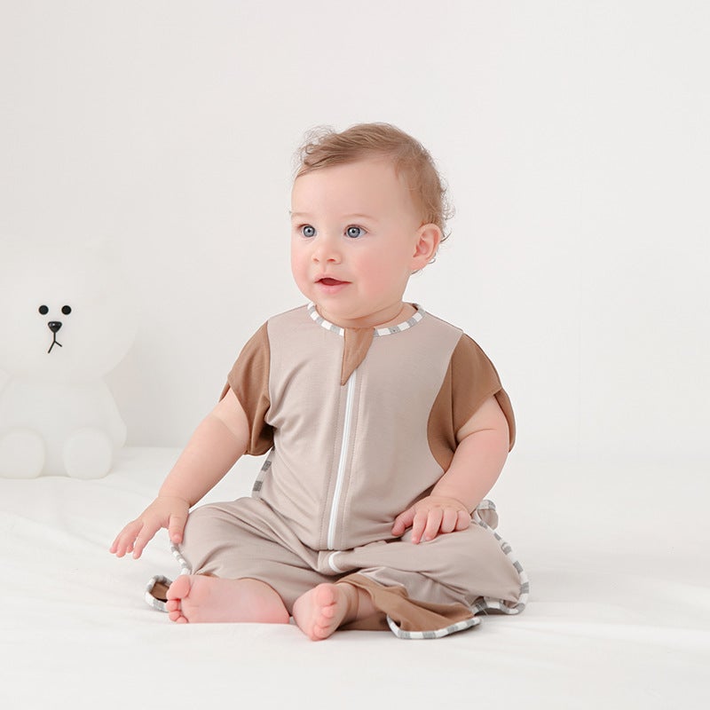 Newborn baby surrender swaddling sleeping bag dual-use anti-shock split leg spring and summer open sleeve sleeve mother and child bamboo fiber - Image 1