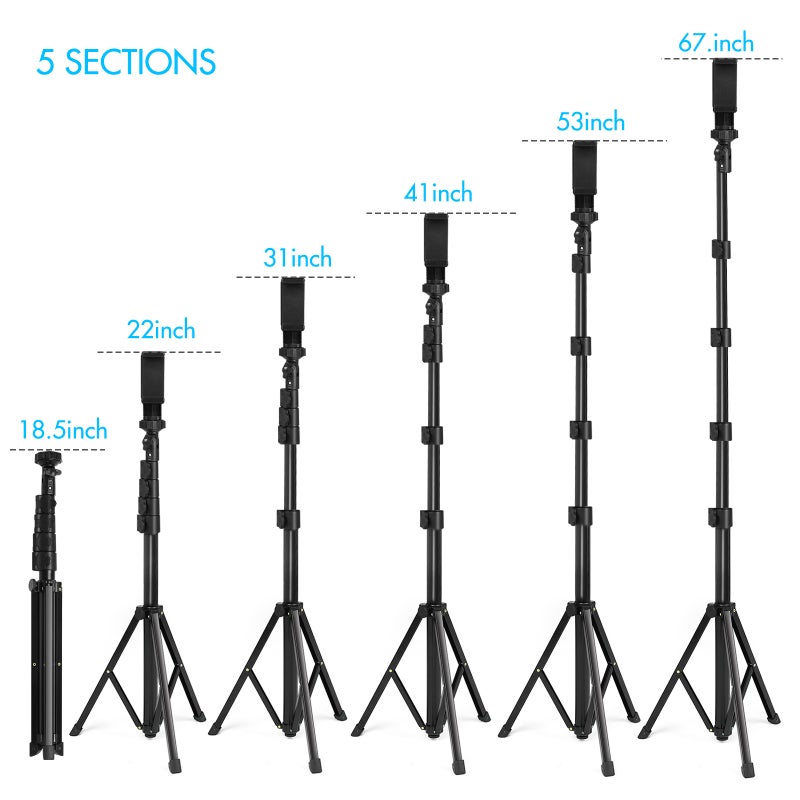 157cm/ 61.8in Smartphone Selfie Stick Tripod Extendable Handheld Desktop Tripod Stand Photography Bracket with Phone Clip Wireless Remote Shutter for Vlog Selfie Live Streaming Video Recording - Image 3