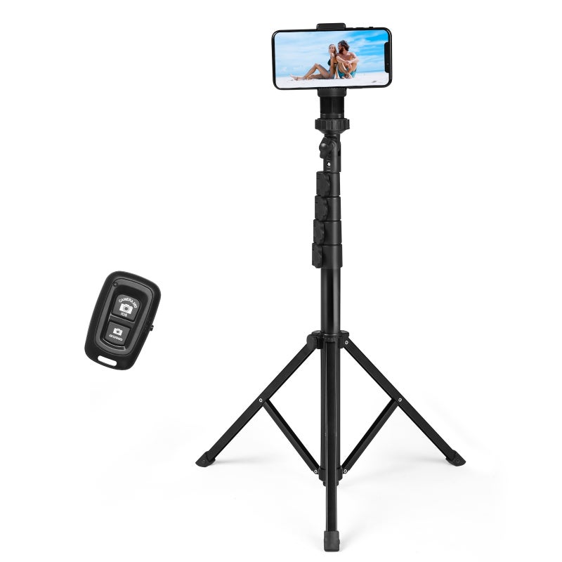 157cm/ 61.8in Smartphone Selfie Stick Tripod Extendable Handheld Desktop Tripod Stand Photography Bracket with Phone Clip Wireless Remote Shutter for Vlog Selfie Live Streaming Video Recording - Image 1