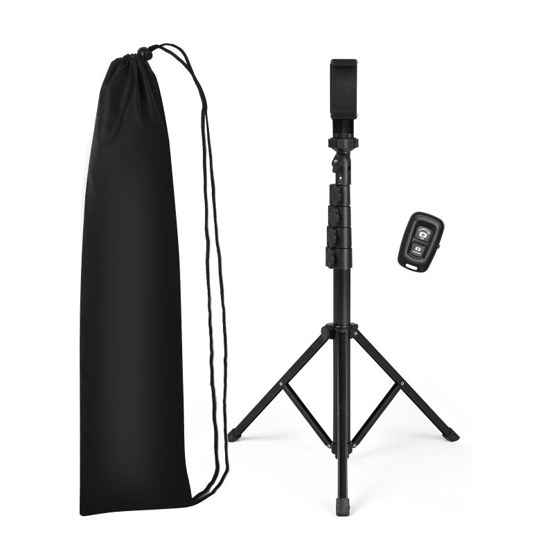 157cm/ 61.8in Smartphone Selfie Stick Tripod Extendable Handheld Desktop Tripod Stand Photography Bracket with Phone Clip Wireless Remote Shutter for Vlog Selfie Live Streaming Video Recording - Image 2