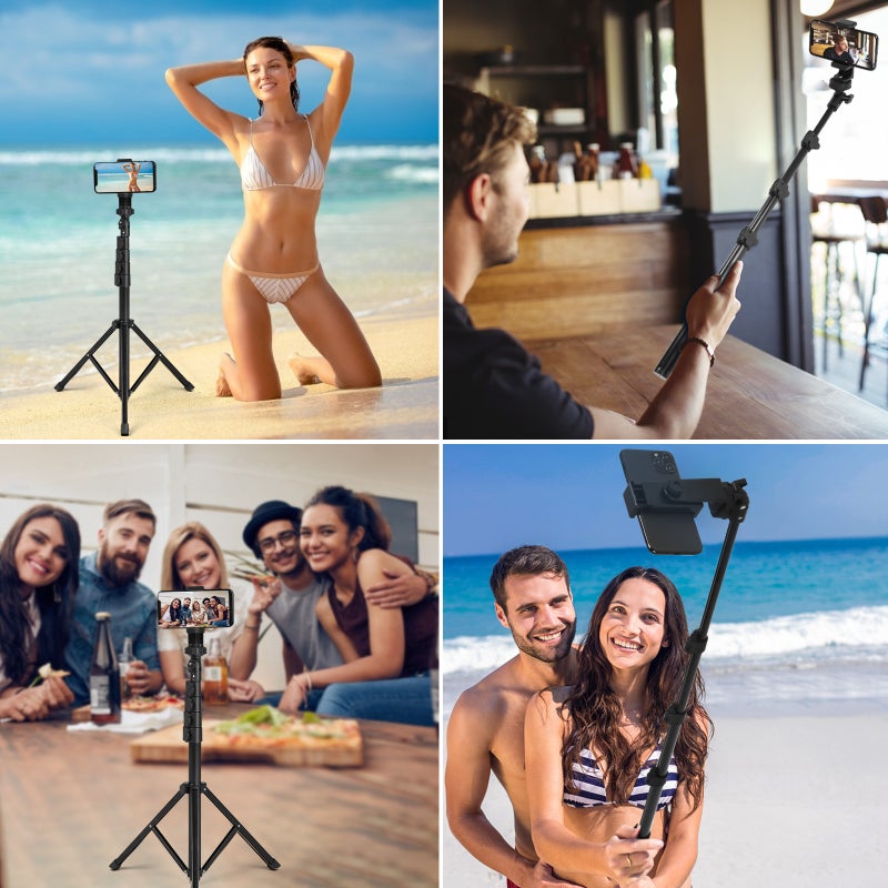 157cm/ 61.8in Smartphone Selfie Stick Tripod Extendable Handheld Desktop Tripod Stand Photography Bracket with Phone Clip Wireless Remote Shutter for Vlog Selfie Live Streaming Video Recording - Image 4