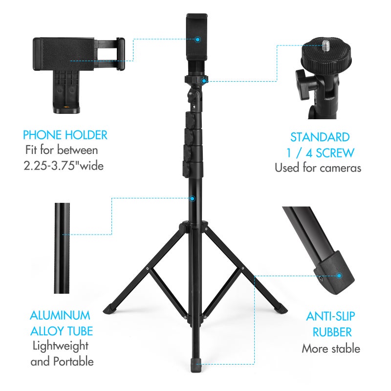 157cm/ 61.8in Smartphone Selfie Stick Tripod Extendable Handheld Desktop Tripod Stand Photography Bracket with Phone Clip Wireless Remote Shutter for Vlog Selfie Live Streaming Video Recording - Image 5