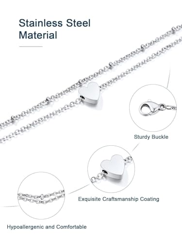 ChainsPro Ankle Chains for Women Stainless Steel Heart Anklet Sterling Silver Color Layered Anklets - Image 4